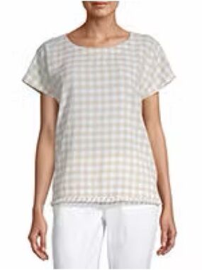 LIZ CLAIBORNE gingham linen boxy top size M